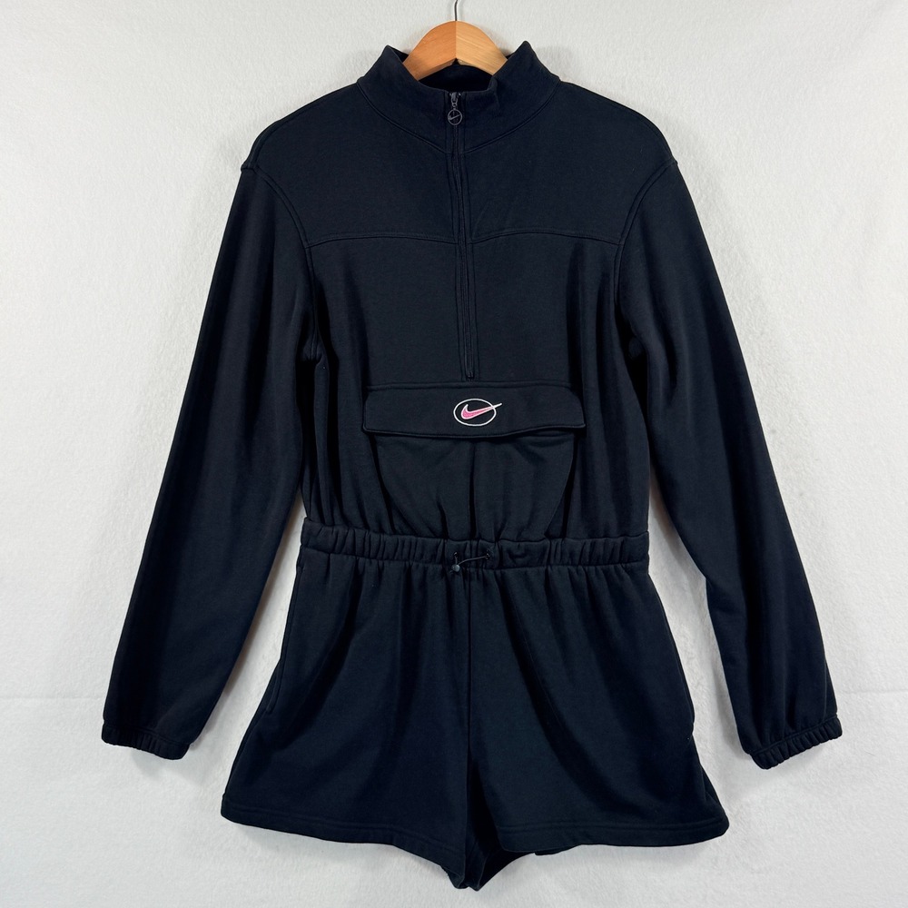 Nike Icon Clash Fleece Romper Womens Small Black Long Sleeve Sporty Utility